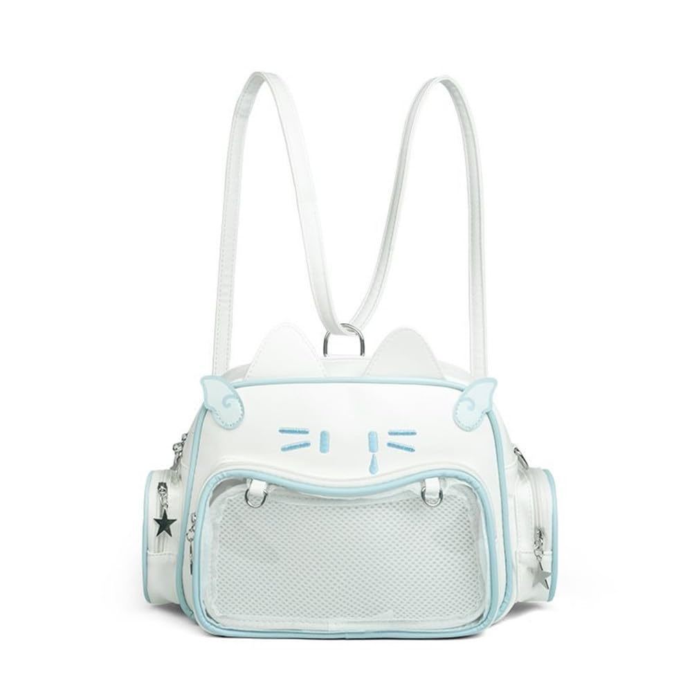 Cute Cat Ita Bag Pin Display Backpack Pu Leather Tote Crossbody Bag White B)